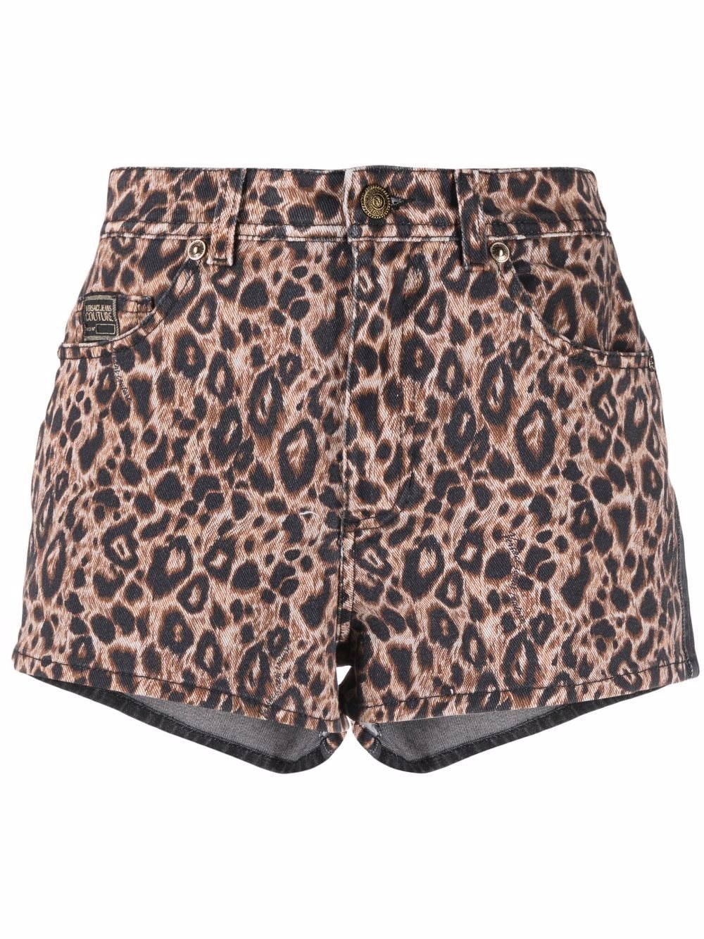 

Versace Jeans Couture leopard-print denim shorts - Brown