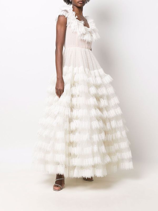 white ruffle tier dress