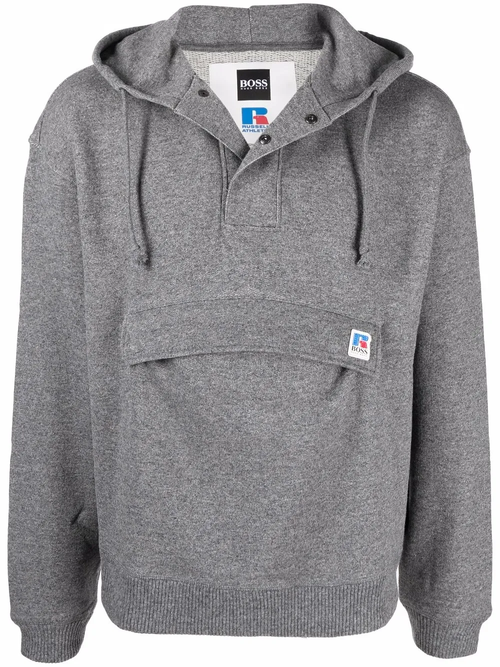 

BOSS logo-patch flap-pocket hoodie - Grey