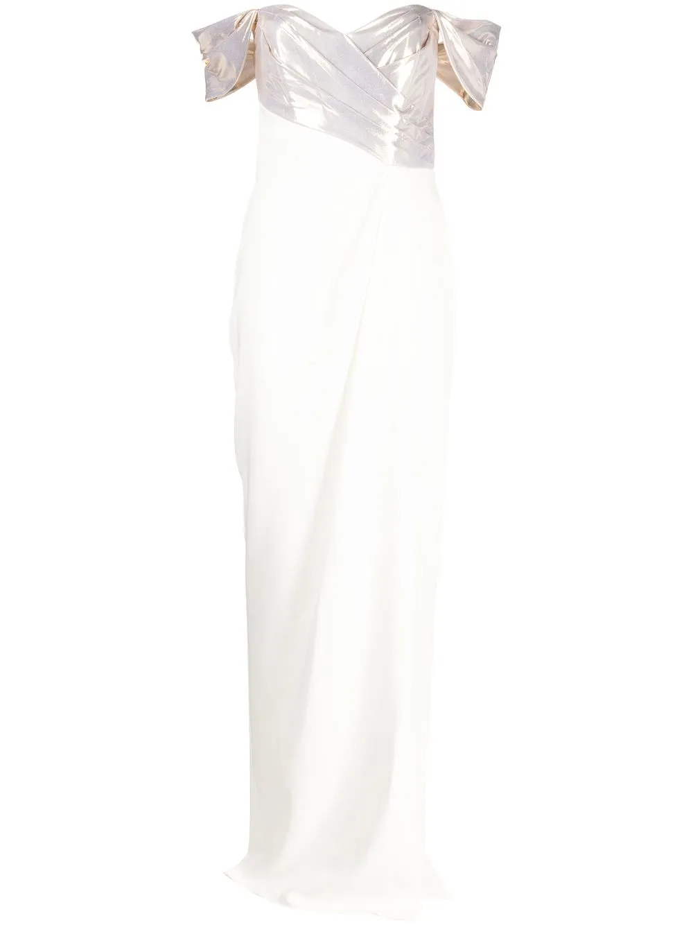 

Marchesa Notte off-shoulder side-slit gown - White