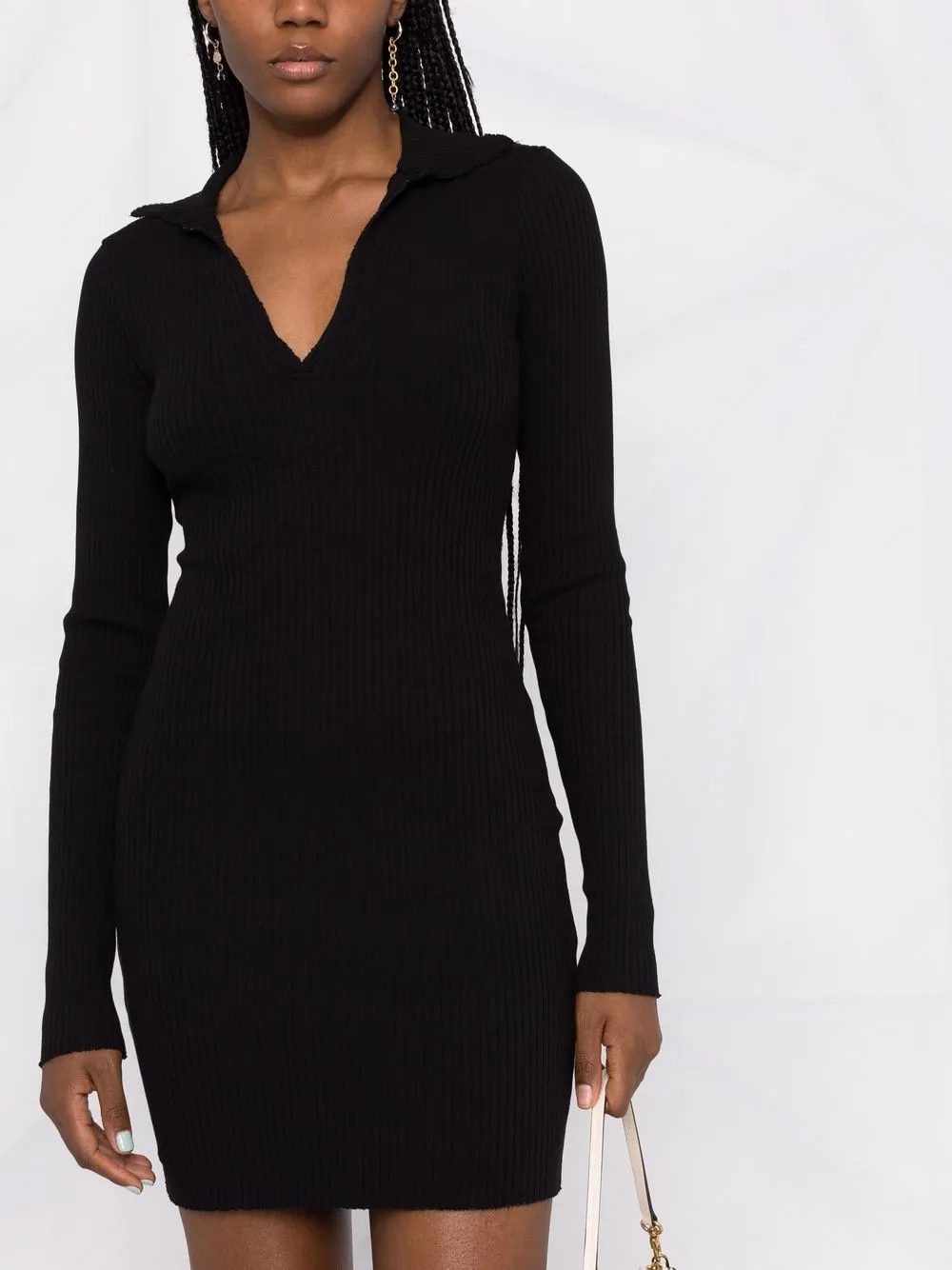 Cotton Citizen Ribbedknit Mini Polo Dress In Black ModeSens