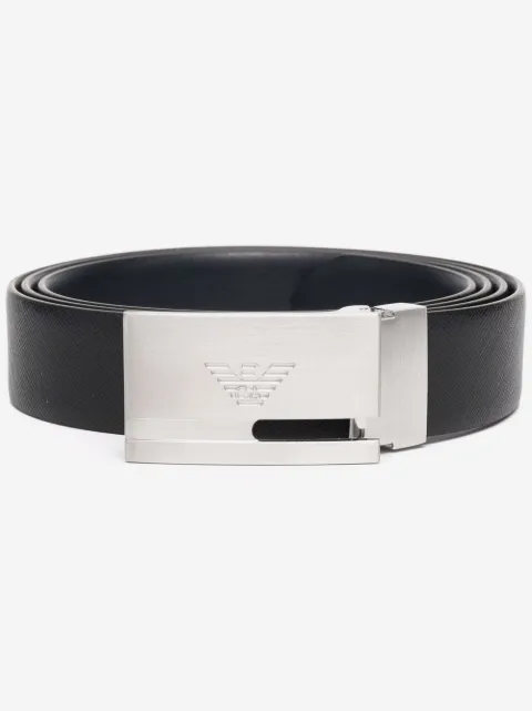 Emporio Armani logo扣环皮质边饰腰带