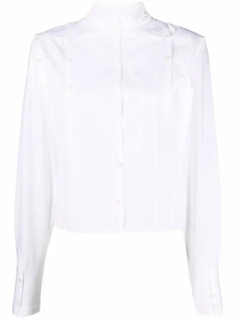 button open-shoulder sleeve shirt