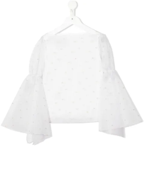 La Stupenderia embroidered polka-dot blouse