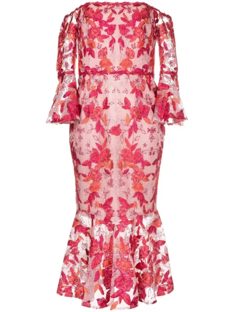 Marchesa Notte floral-embroidered off-shoulder dress