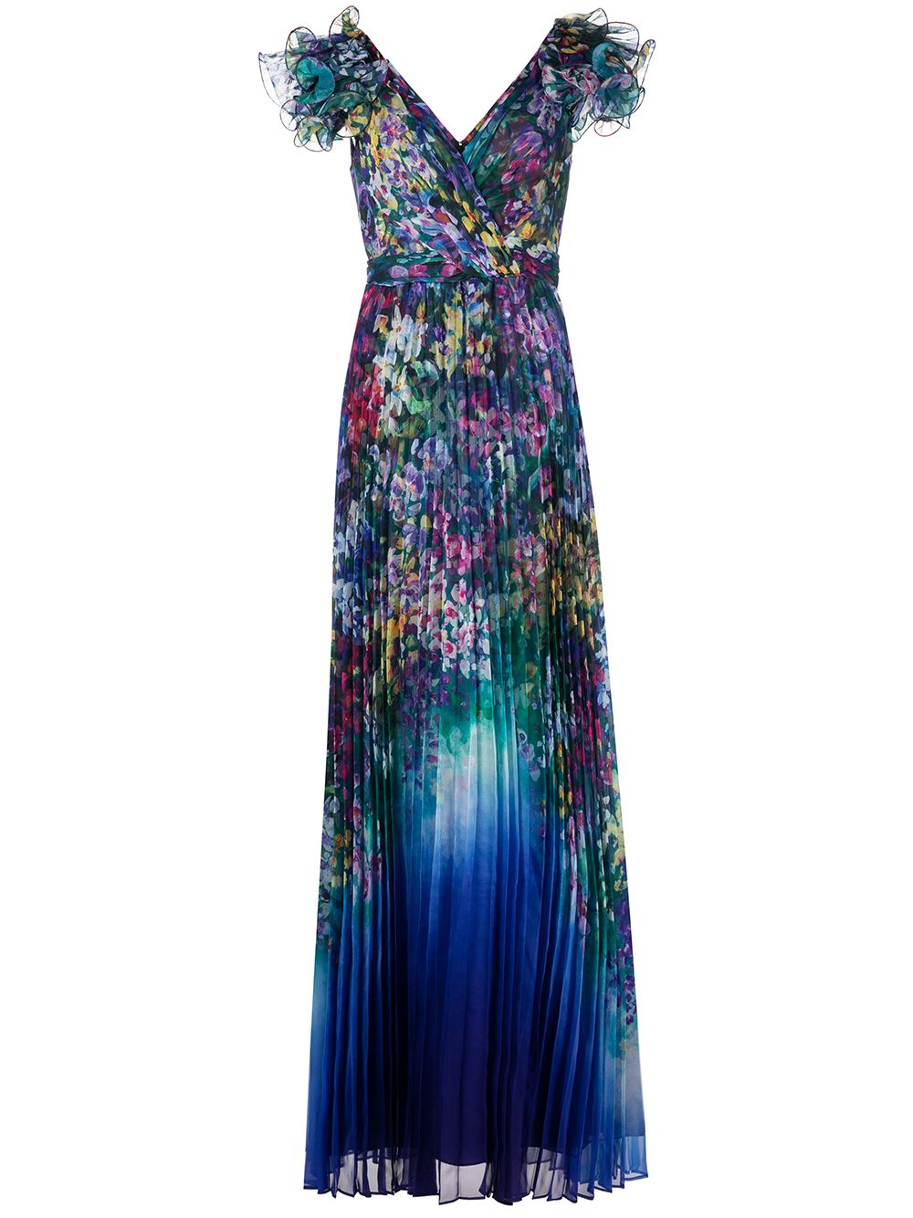 Marchesa Notte floral-print Pleated Gown - Farfetch