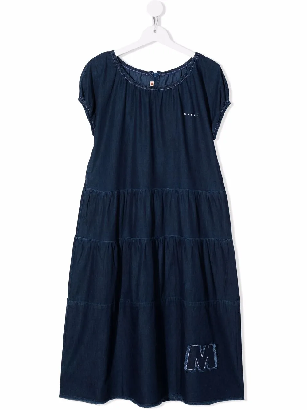 

Marni Kids TEEN embroidered-logo tiered dress - Blue