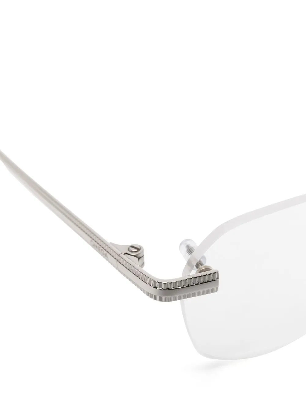 Omega Eyewear Frameless Engraved-logo Glasses In Silver