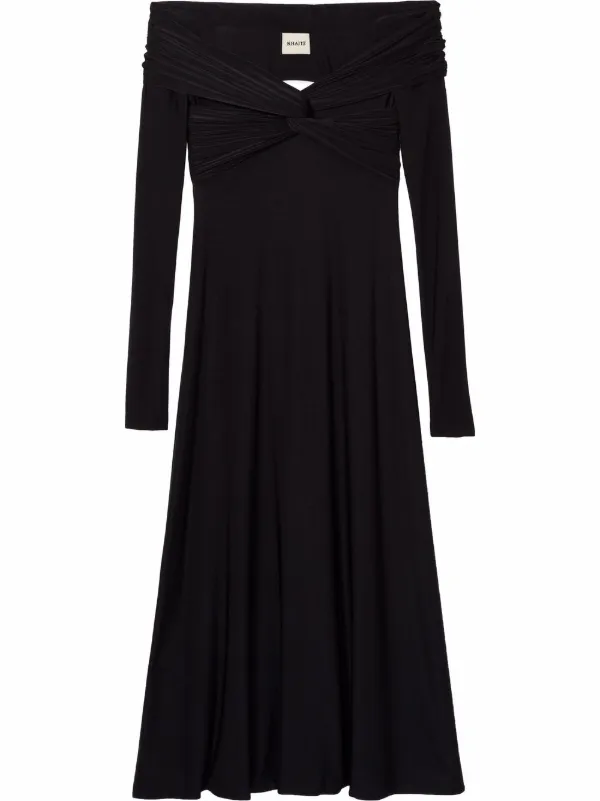 【送料&関税込】Khaite Over-the-shoulder Ruched Midi Dress KHAITE Spence Ruched Off-shoulder Midi Dress - ShopStyle