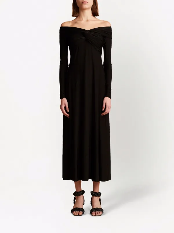 KHAITE Cerna off-shoulder Midi Dress | Black | FARFETCH