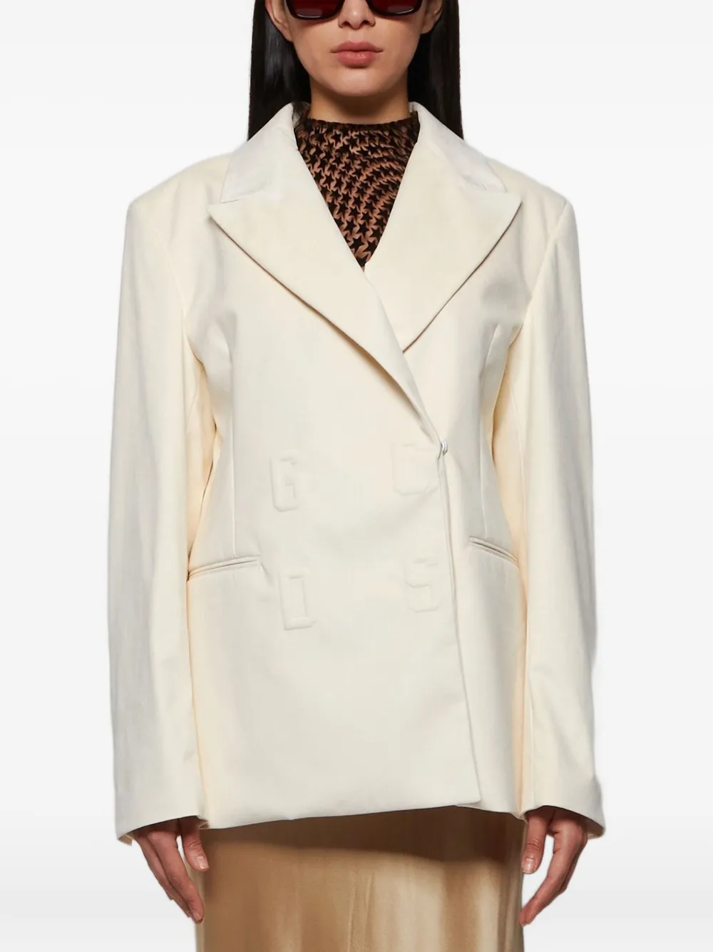 Gcds Double-breasted Logo-embossed Jacket In White