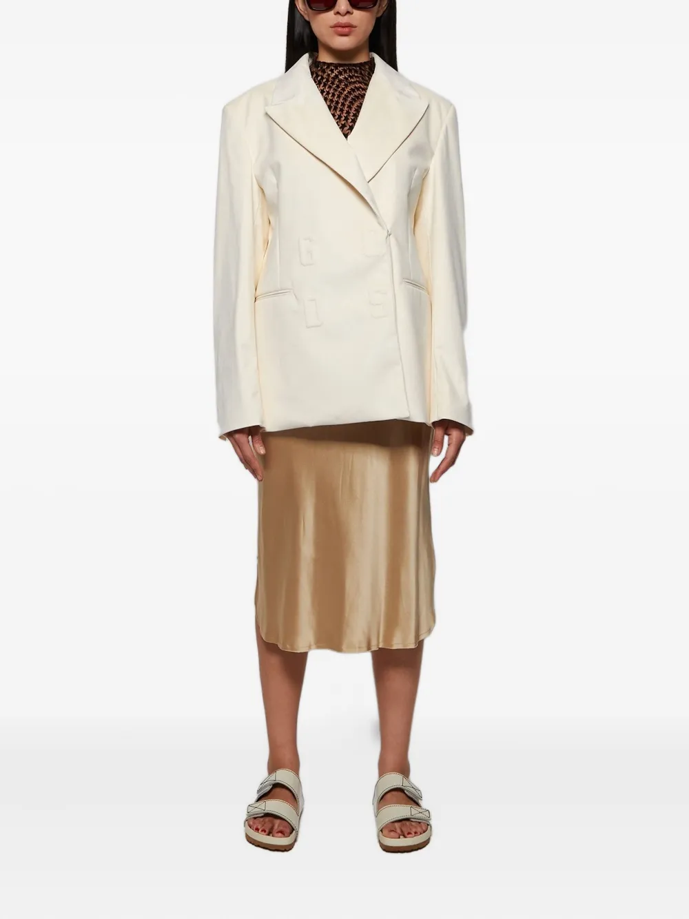 Gcds Double-breasted Logo-embossed Jacket In White