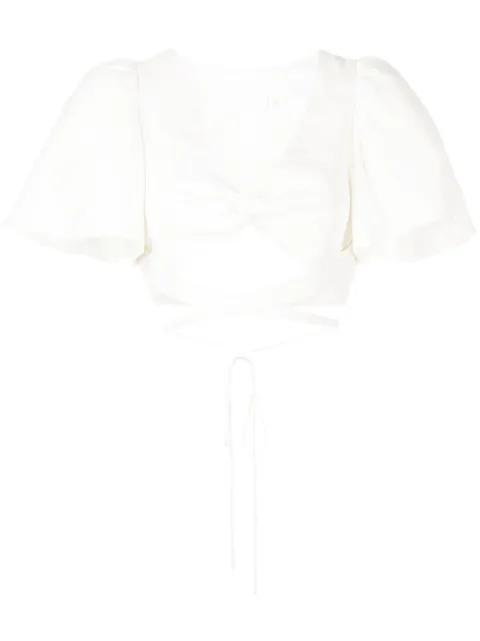 Simkhai twist-front puff-sleeve cropped top