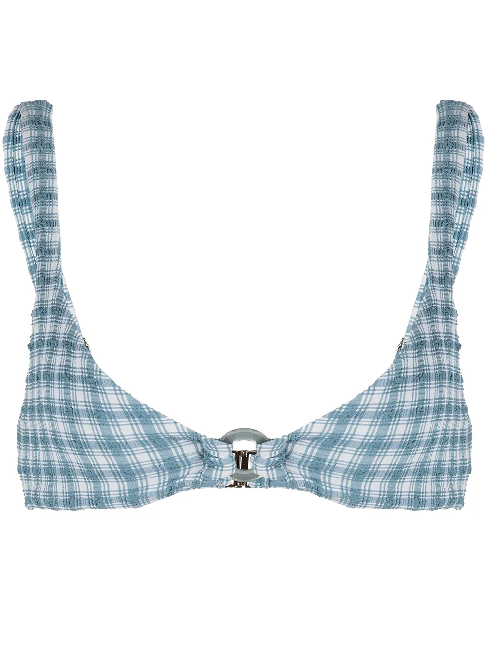 Simkhai Seersucker Plaid Ring-front Bikini Top In Blue