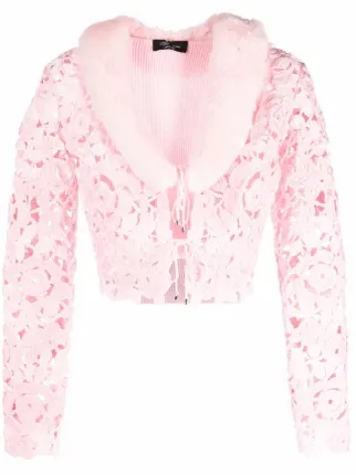 Blumarine faux-fur Collar Crochet Cardigan - Farfetch