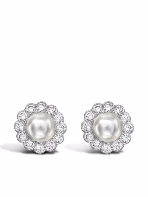 Pragnell Vintage platinum pearl and diamond stud earrings 