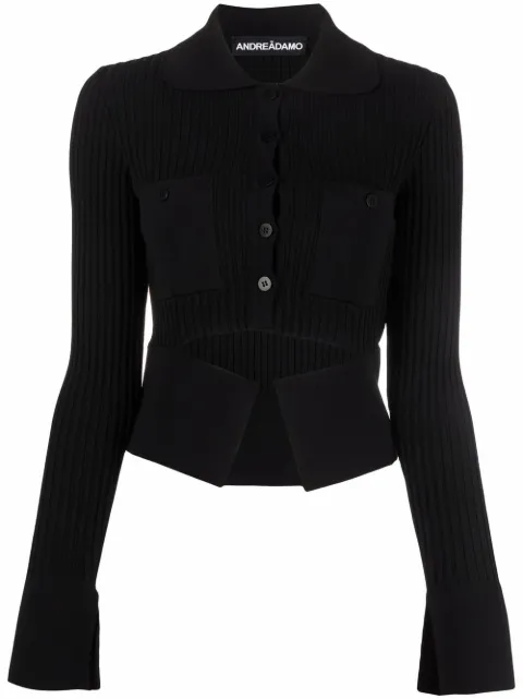 ANDREĀDAMO ribbed buttoned-up knitted top