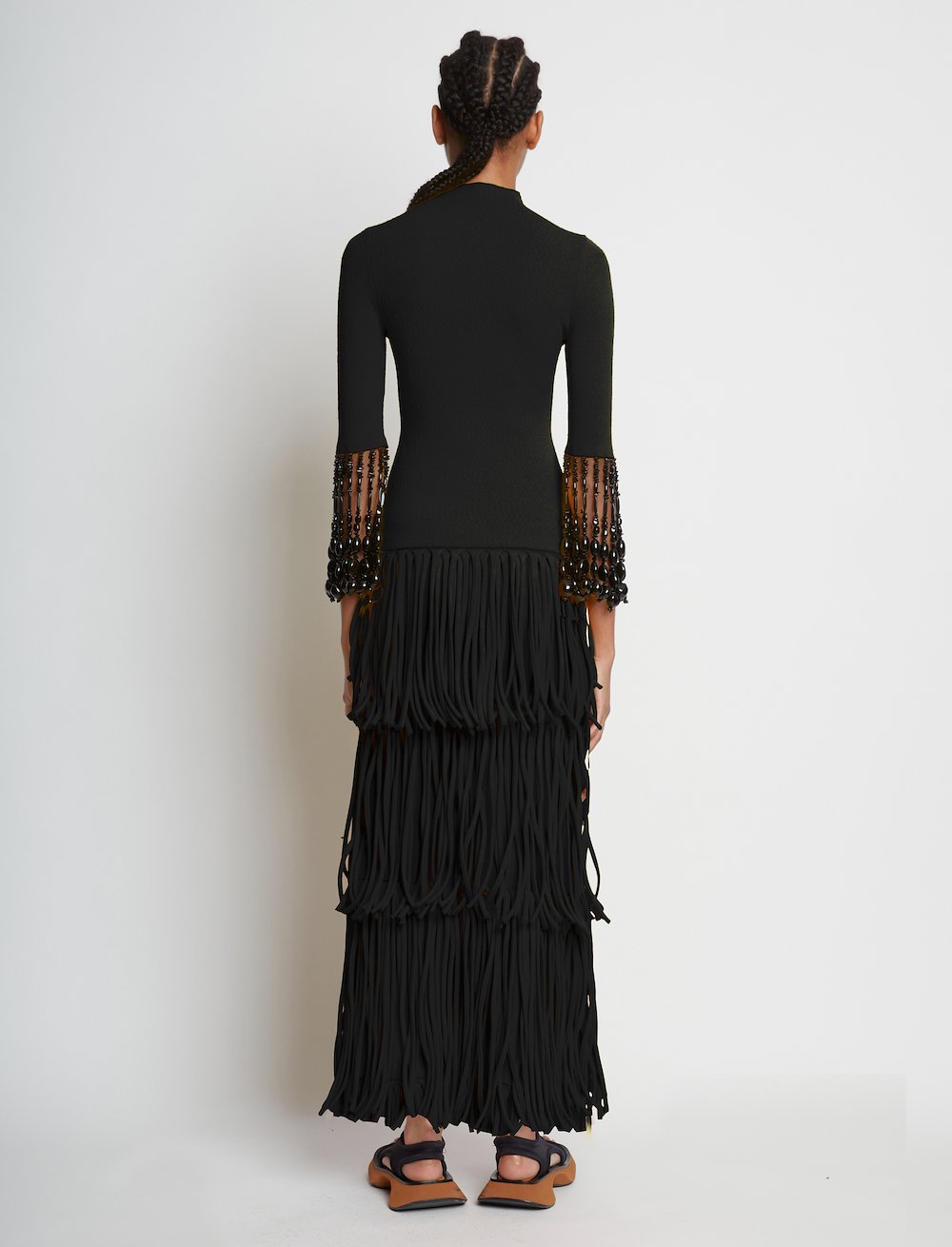 Textured Knit Beaded Fringe Dress in black Proenza Schouler