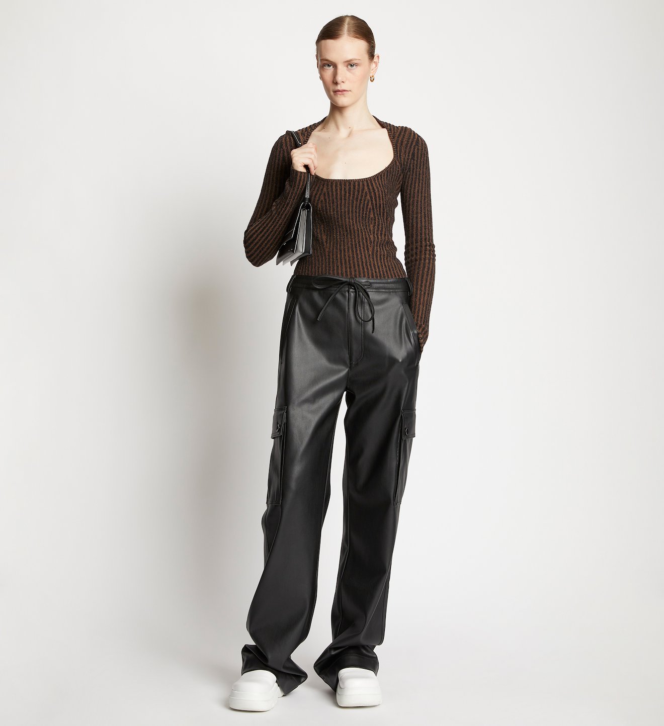 Faux Leather Drawstring Cargo Pants