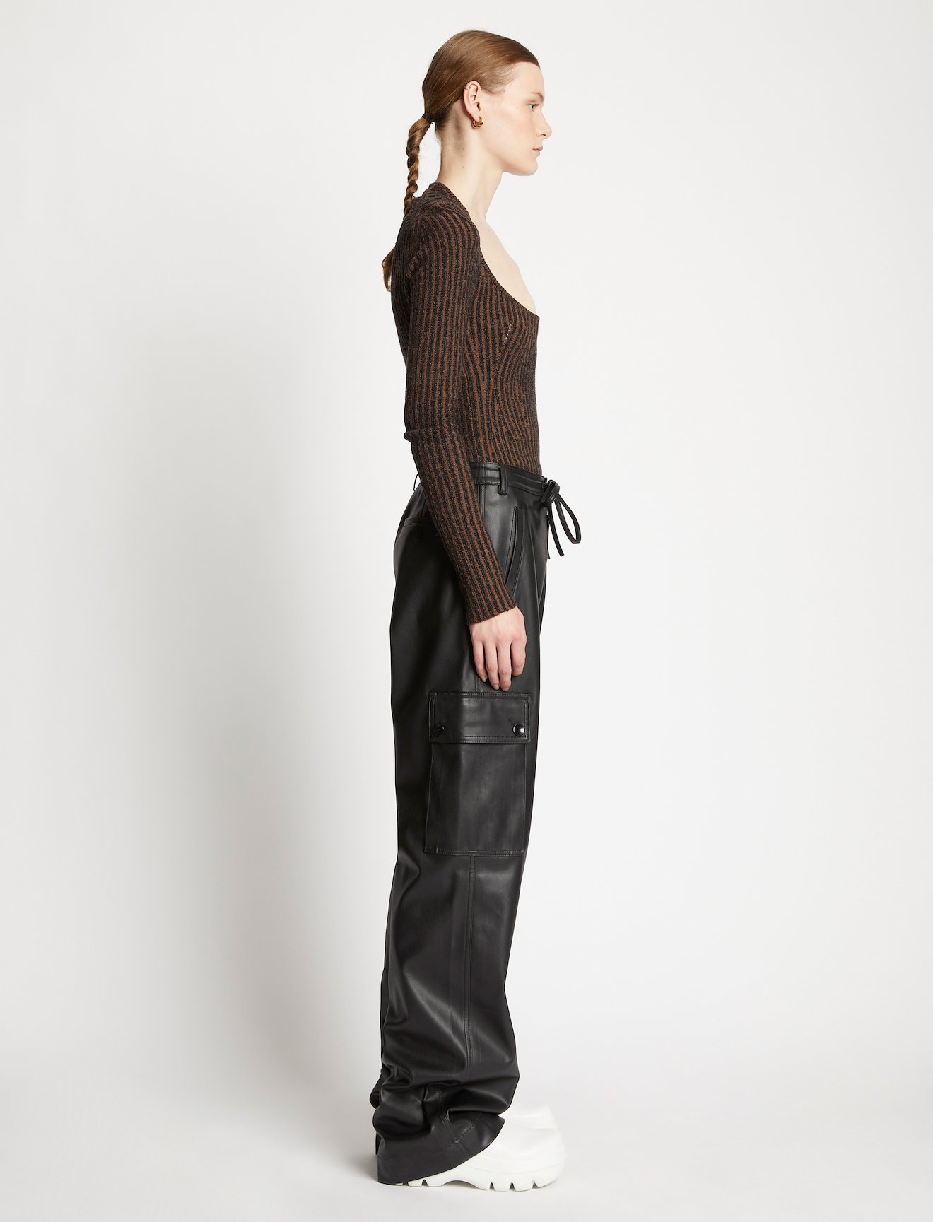 Faux Leather Drawstring Cargo Pants #1