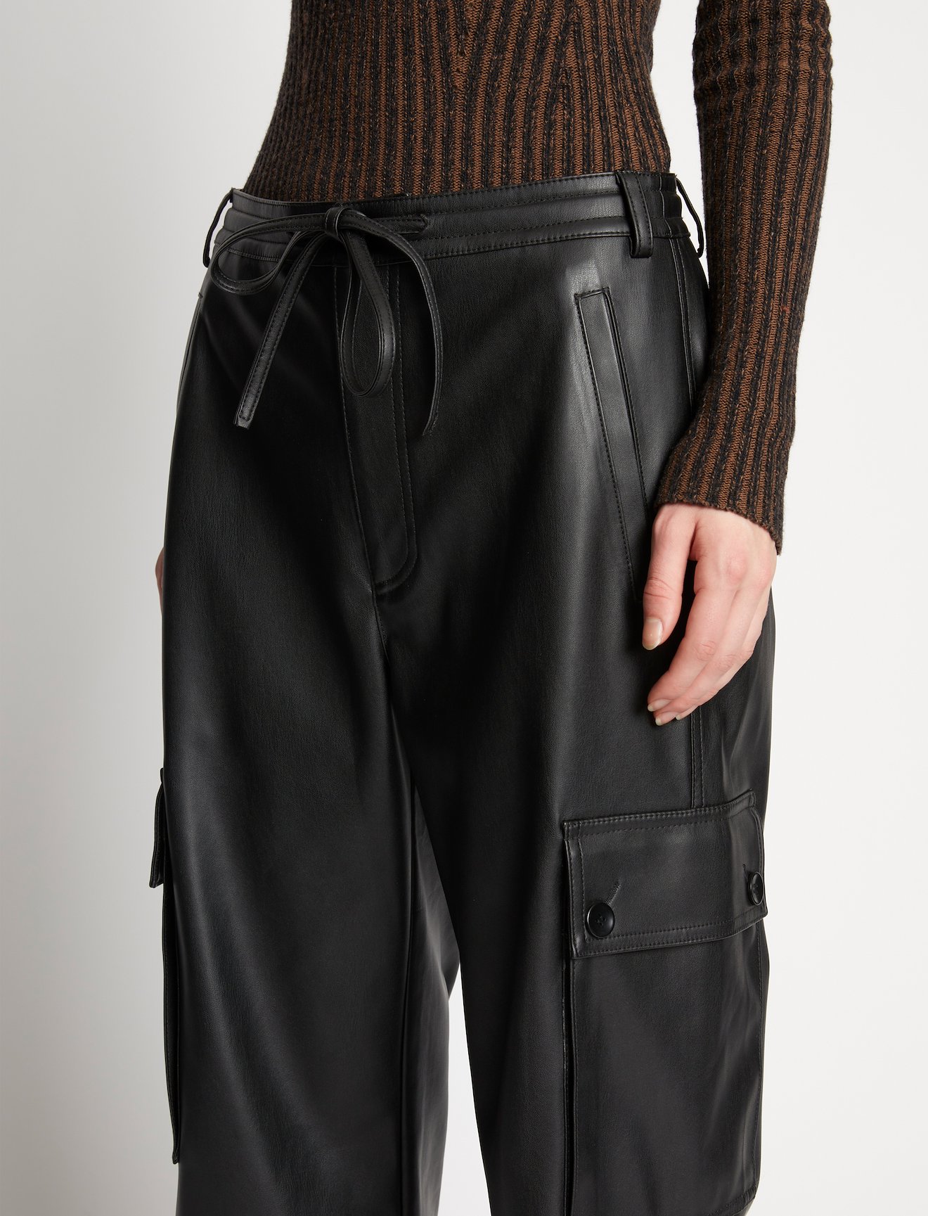 Faux Leather Drawstring Cargo Pants #3