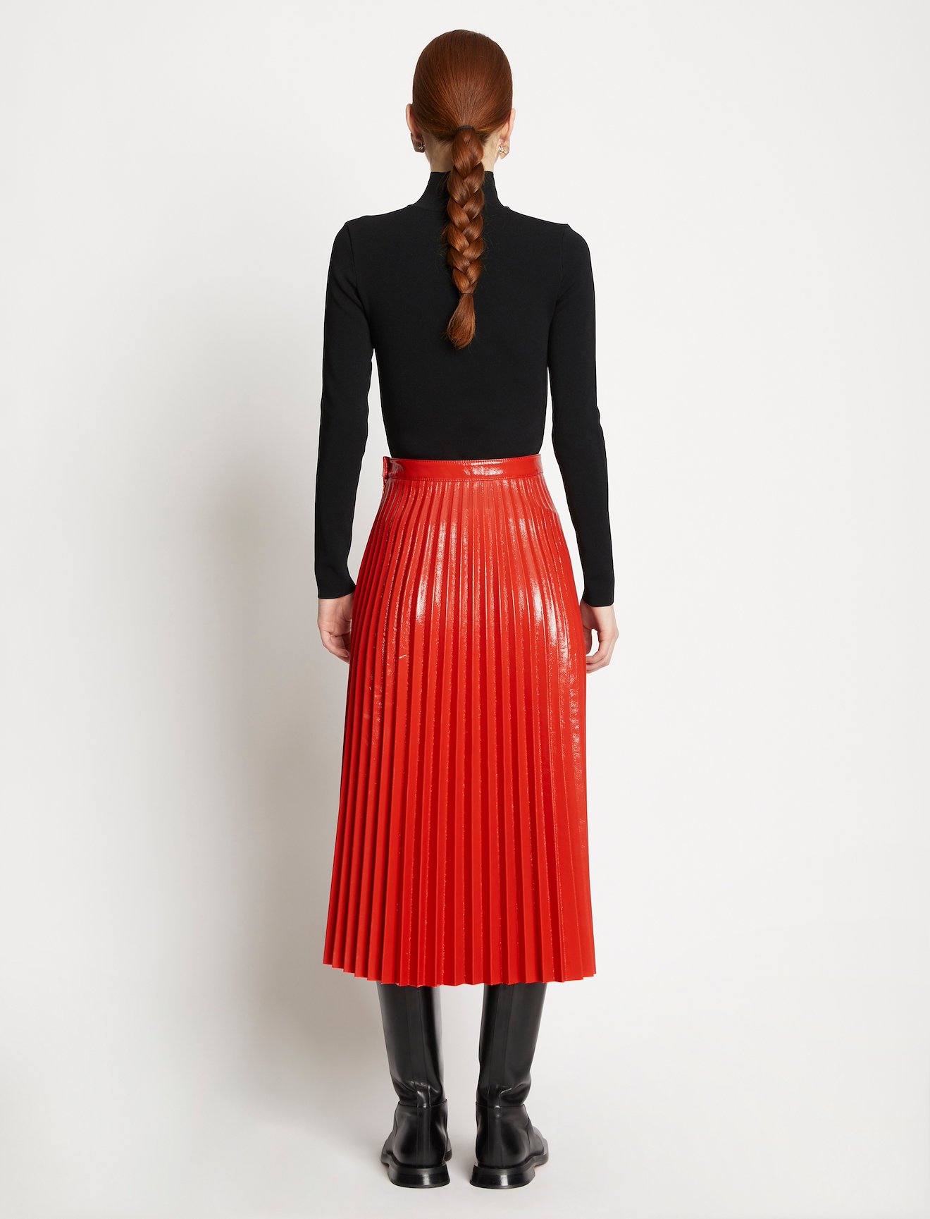 Lacquered Canvas Pleated Midi Skirt #2