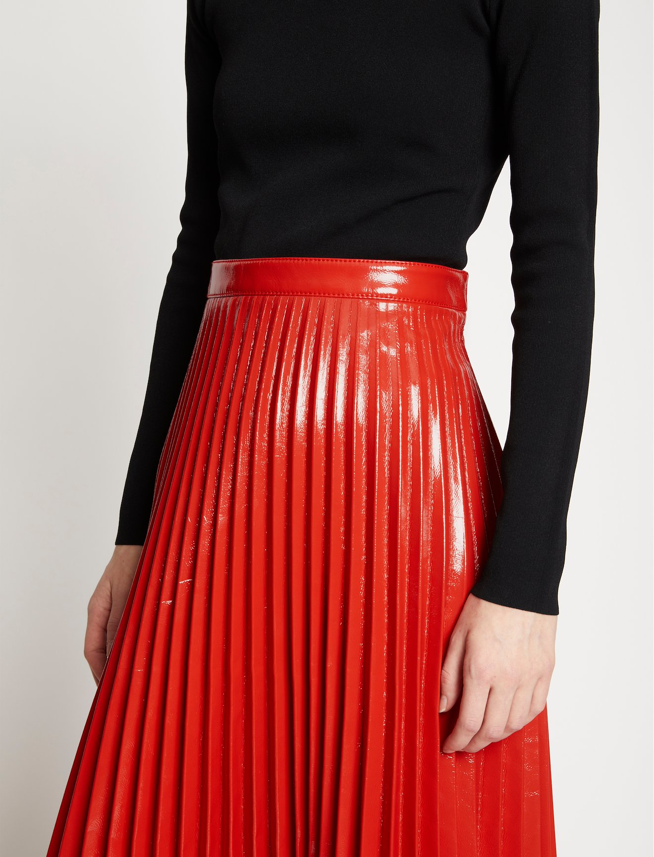 Lacquered Canvas Pleated Midi Skirt #3