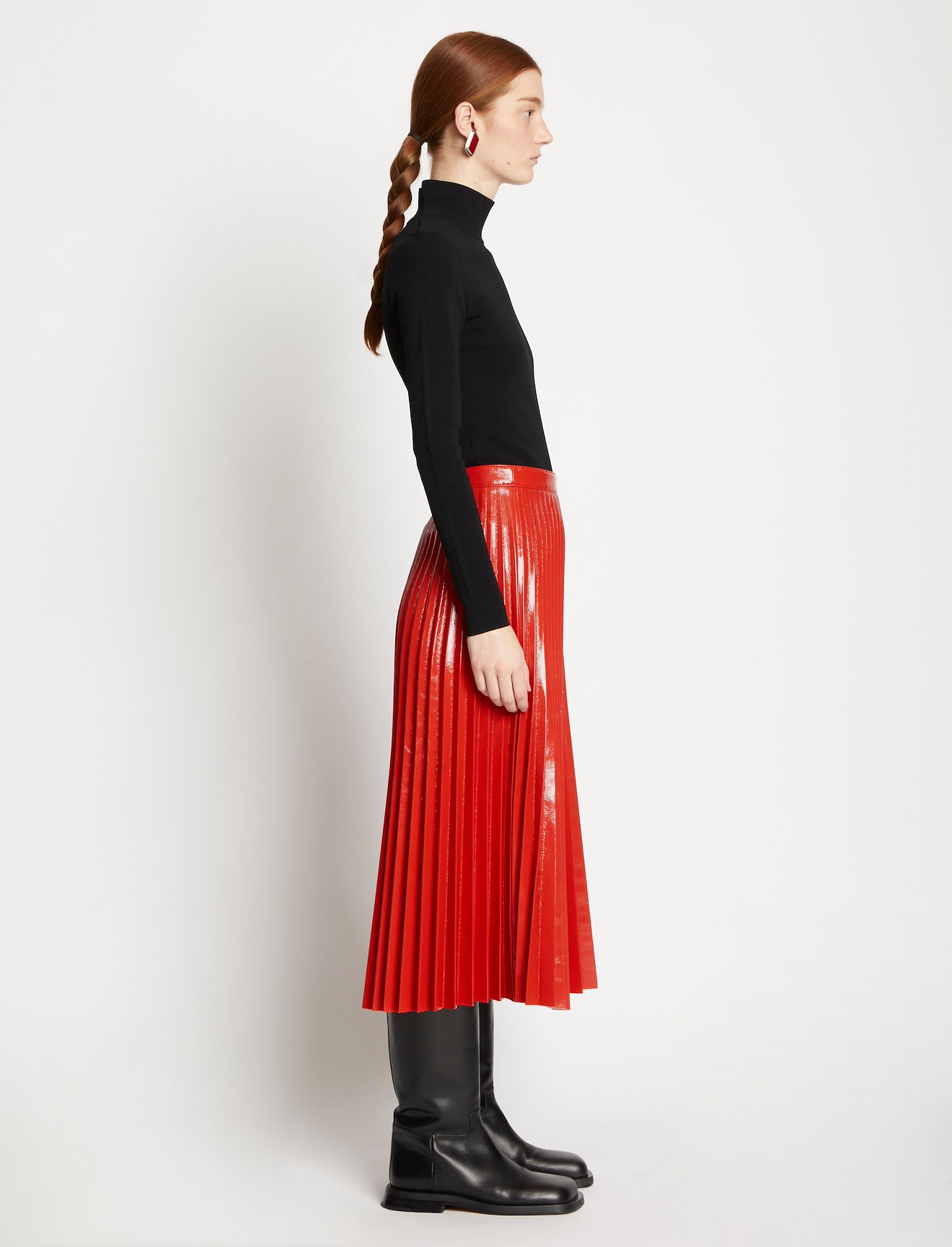 Lacquered Canvas Pleated Midi Skirt #1