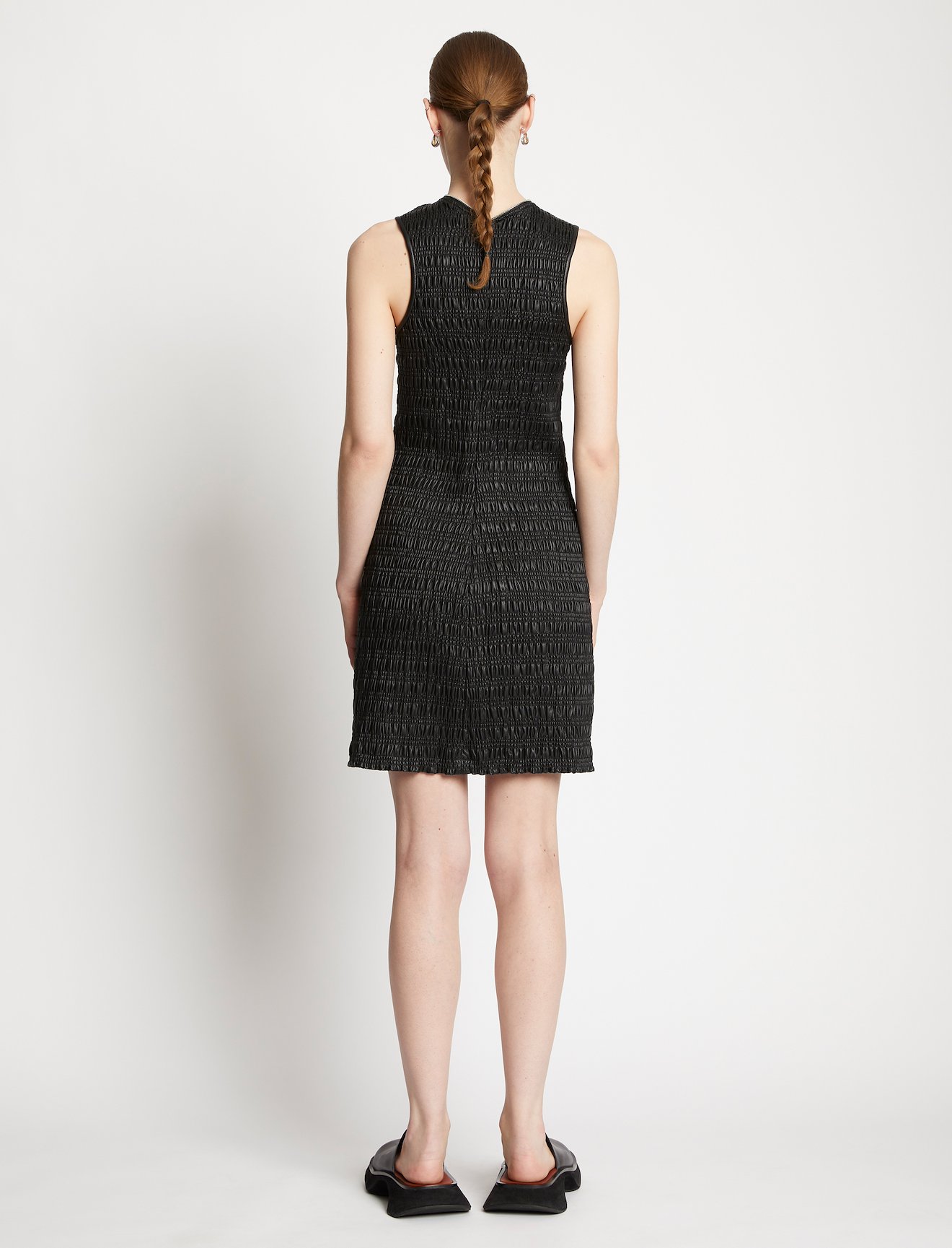 Faux Leather Smocked Zip Dress #2