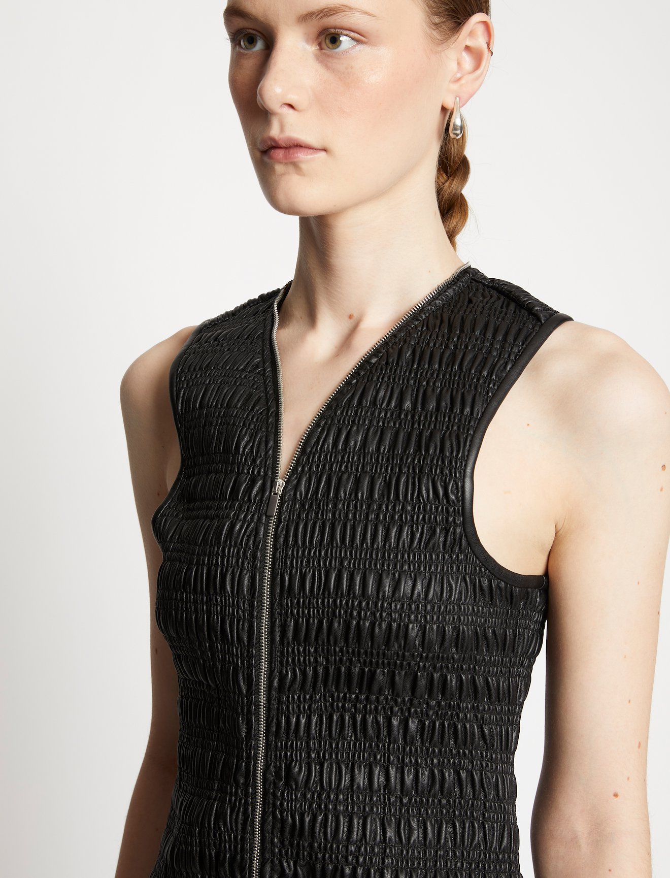 Faux Leather Smocked Zip Dress #3
