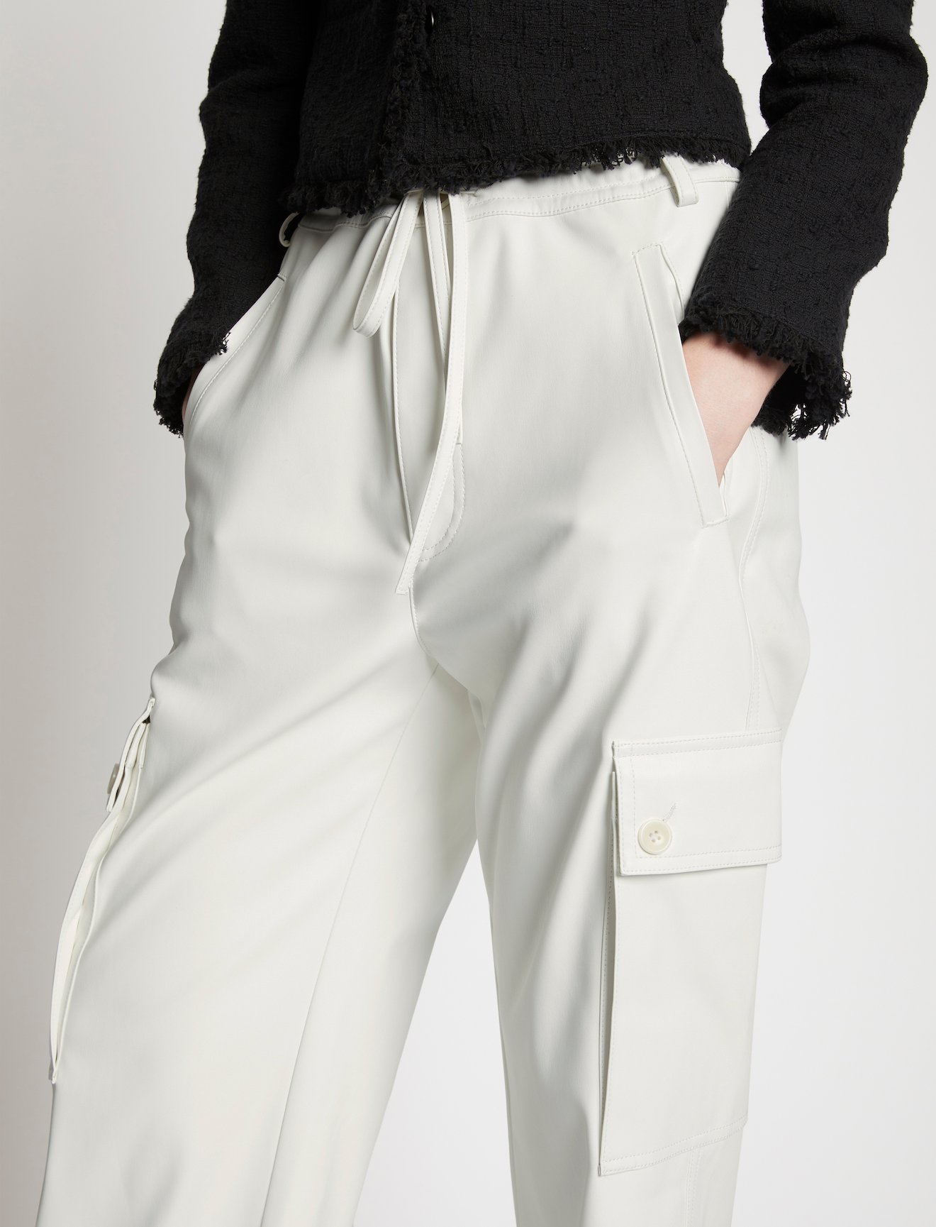 Faux Leather Drawstring Cargo Pants #3