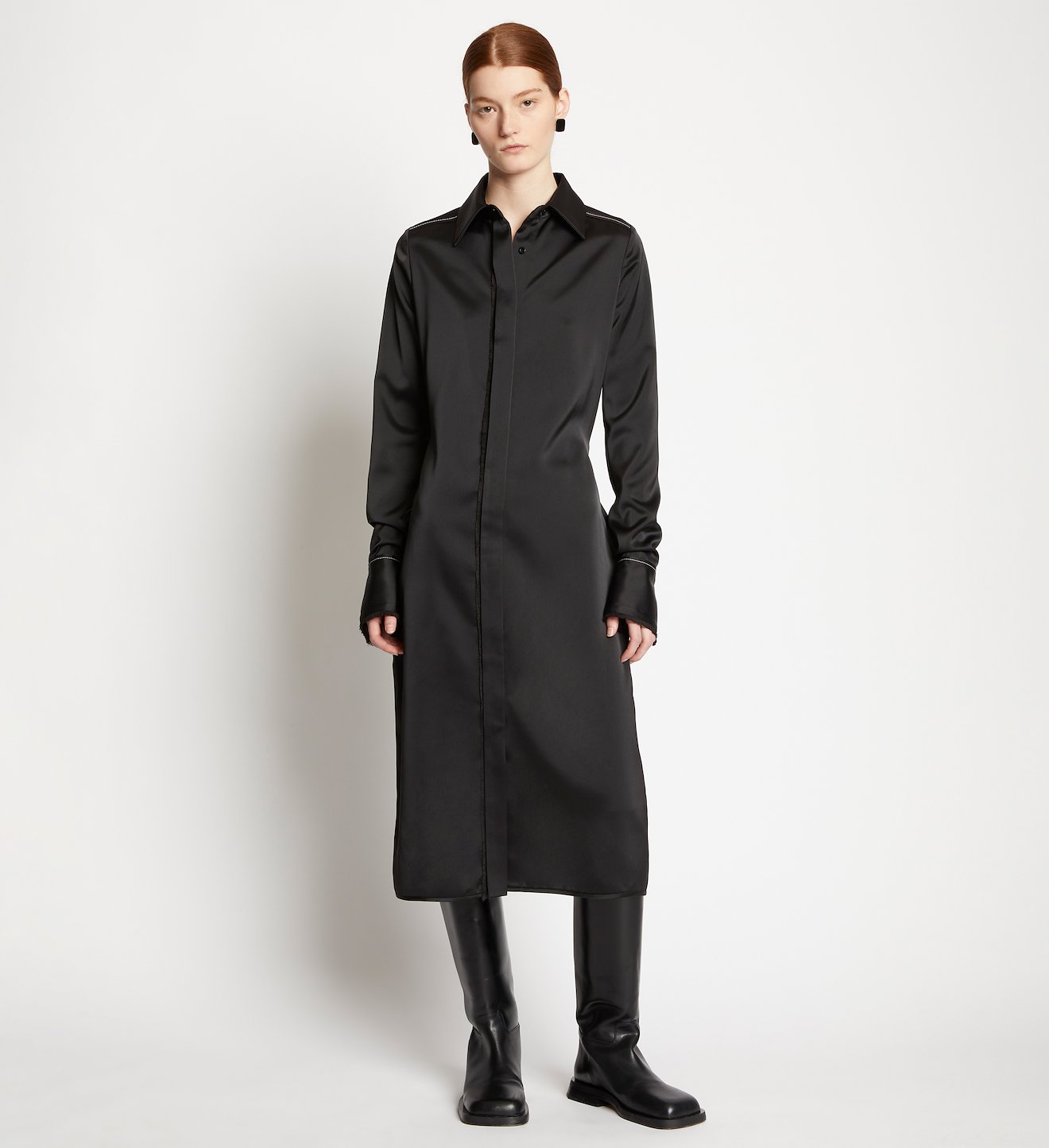 Stretch Satin Shirt Dress