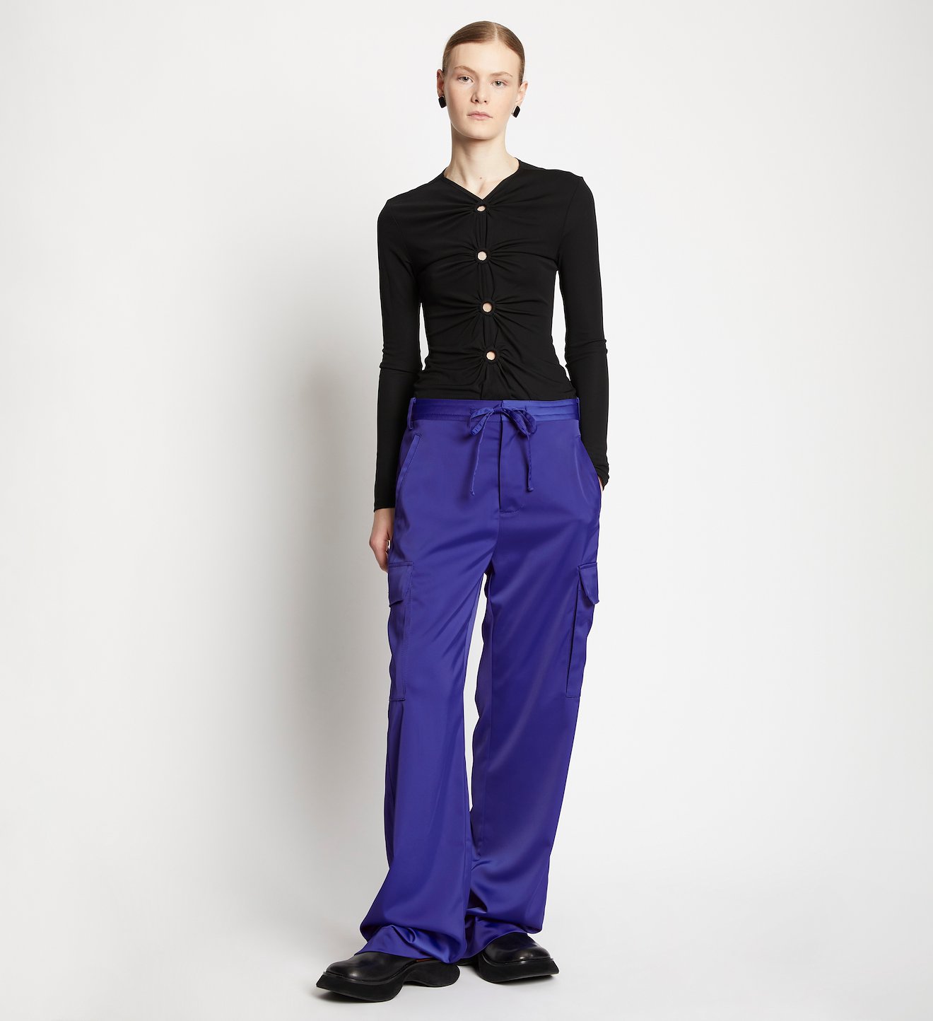 Satin Drawstring Cargo Pants