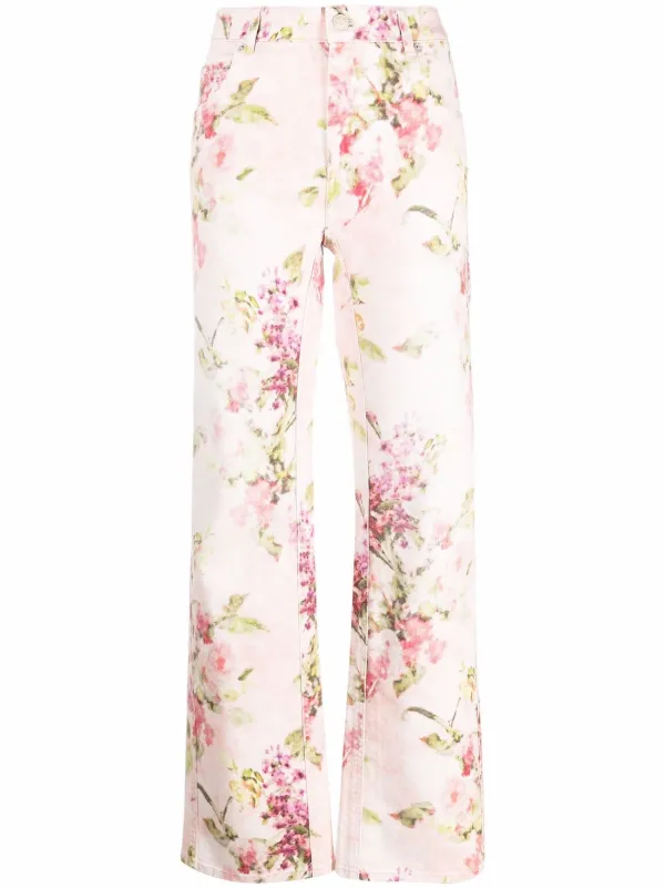 Blumarine Floral-Print Straight-Leg Trousers - Pink