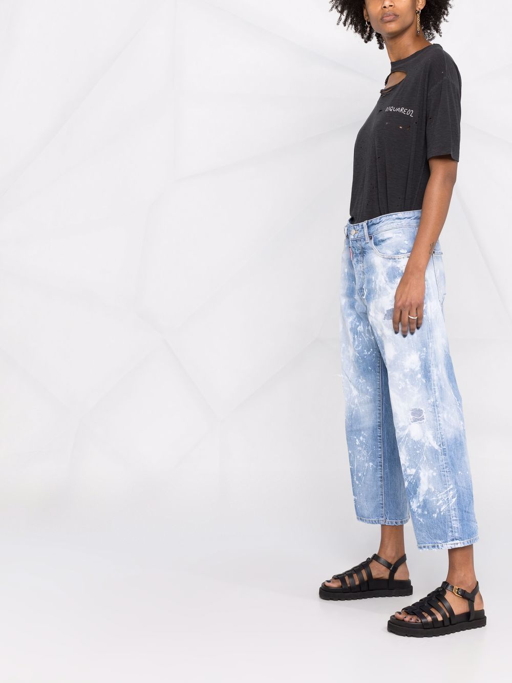 DSQUARED2 distressed paint-splattered wide-leg jeans Women