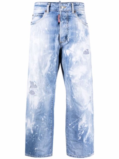 DSQUARED2 distressed paint-splattered wide-leg jeans Women