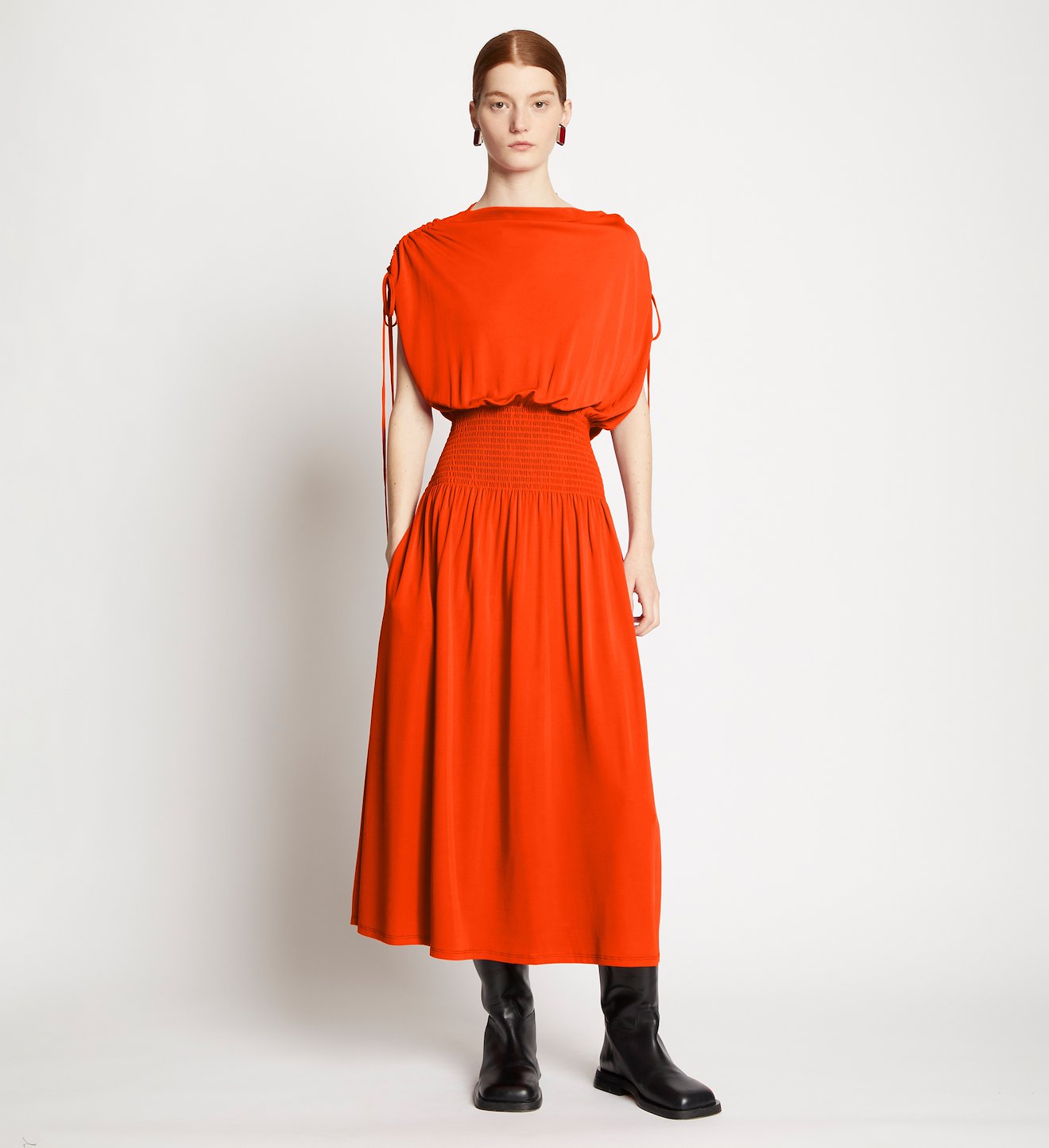 Matte Crepe Smocked Dress