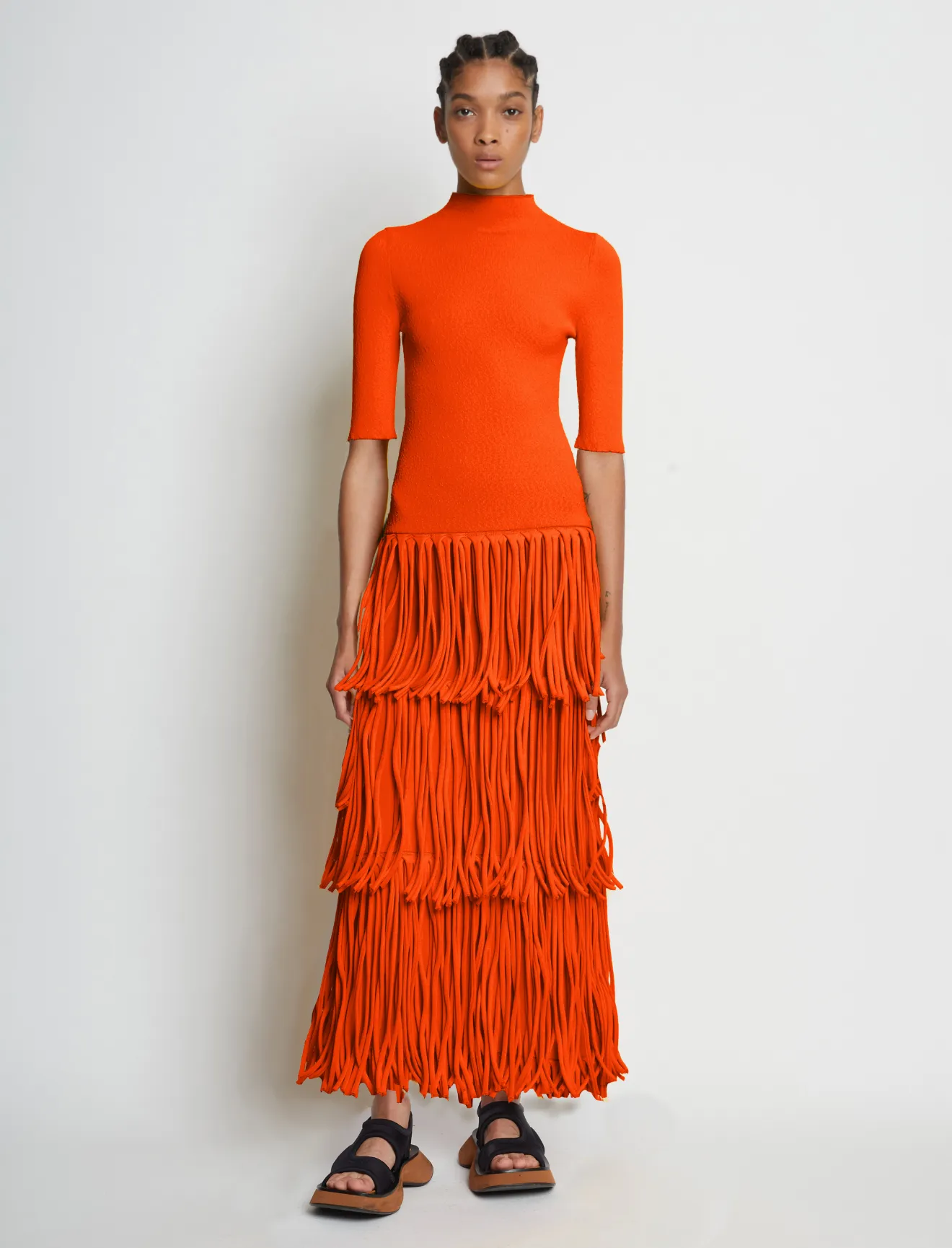 Textured Knit Fringe Dress in orange | Proenza Schouler