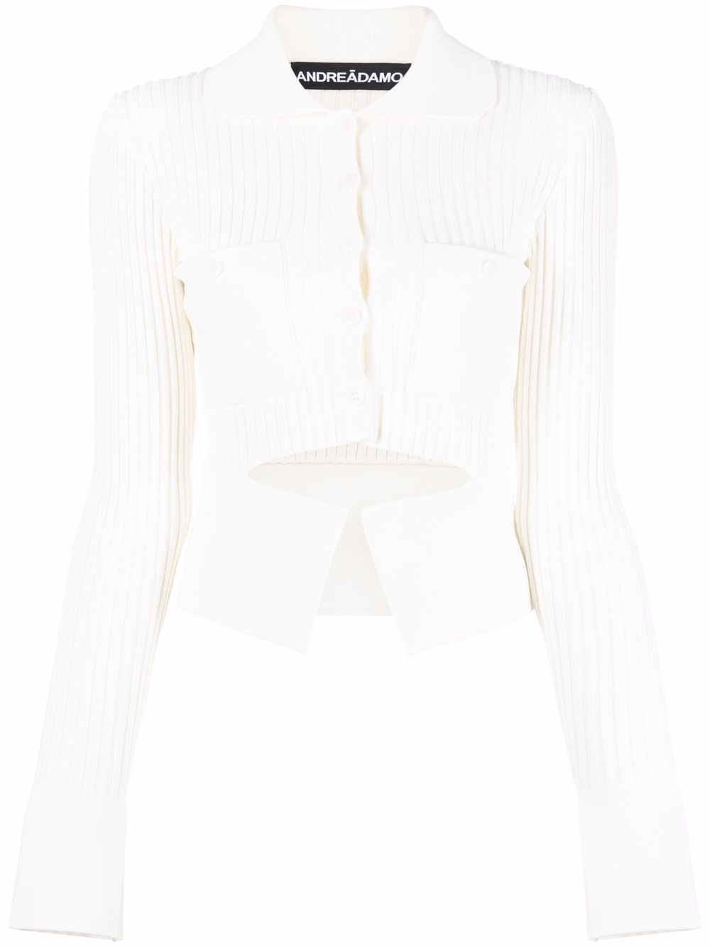 

ANDREĀDAMO ribbed buttoned-up knitted top - White