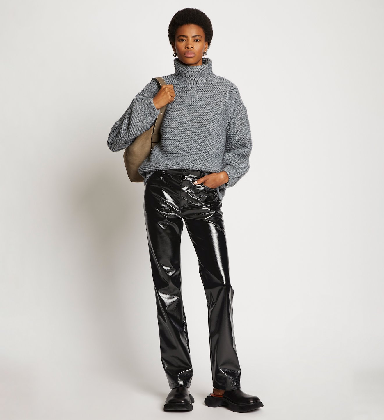 Lacquered Canvas Straight Pants