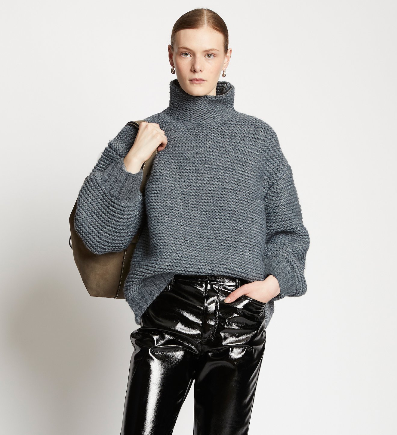 Chunky Knit Turtleneck in grey | Proenza Schouler