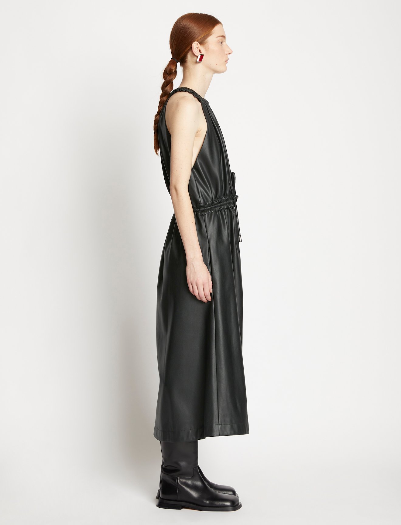 Faux Leather Drawstring Sleeveless Dress #1
