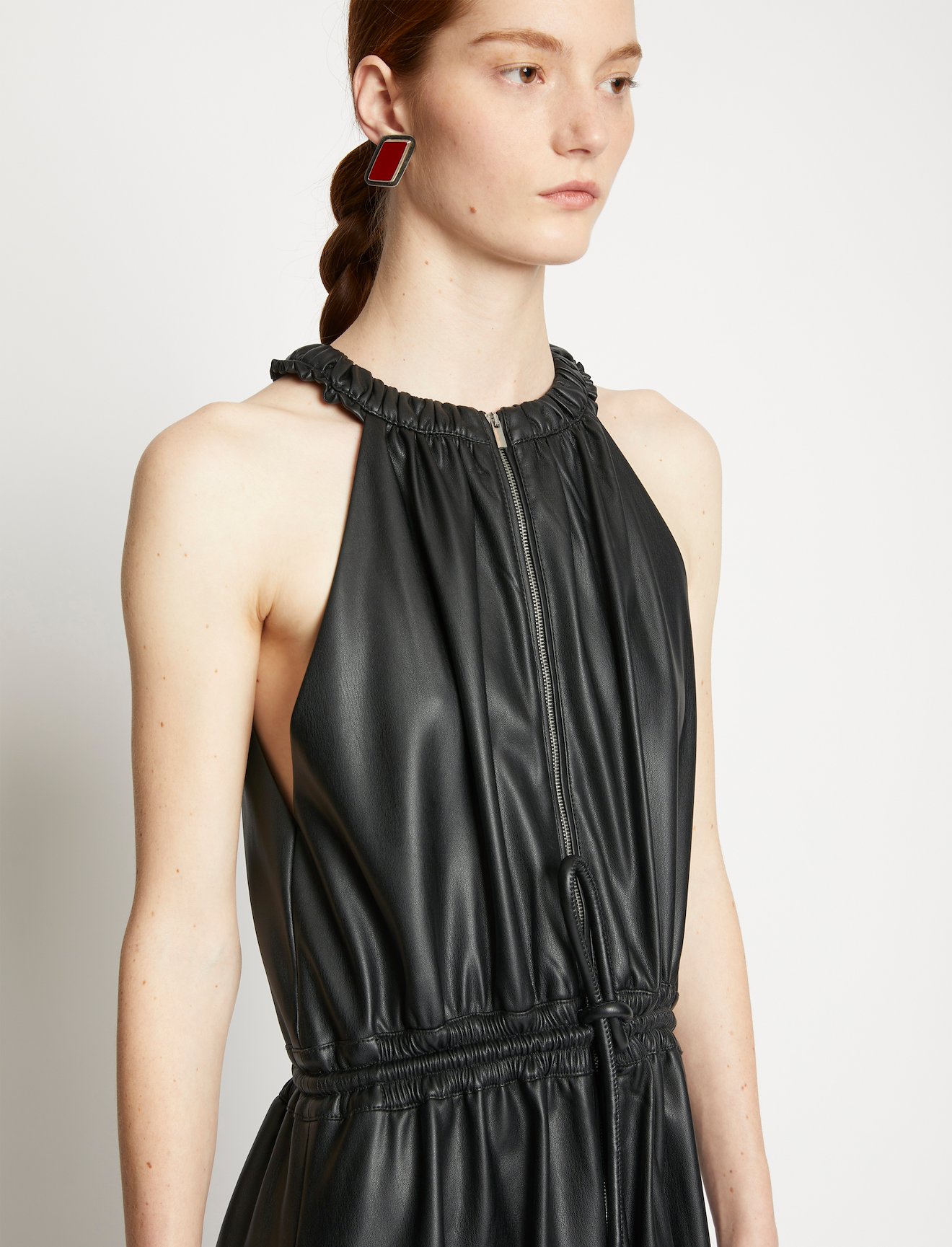 Faux Leather Drawstring Sleeveless Dress #3
