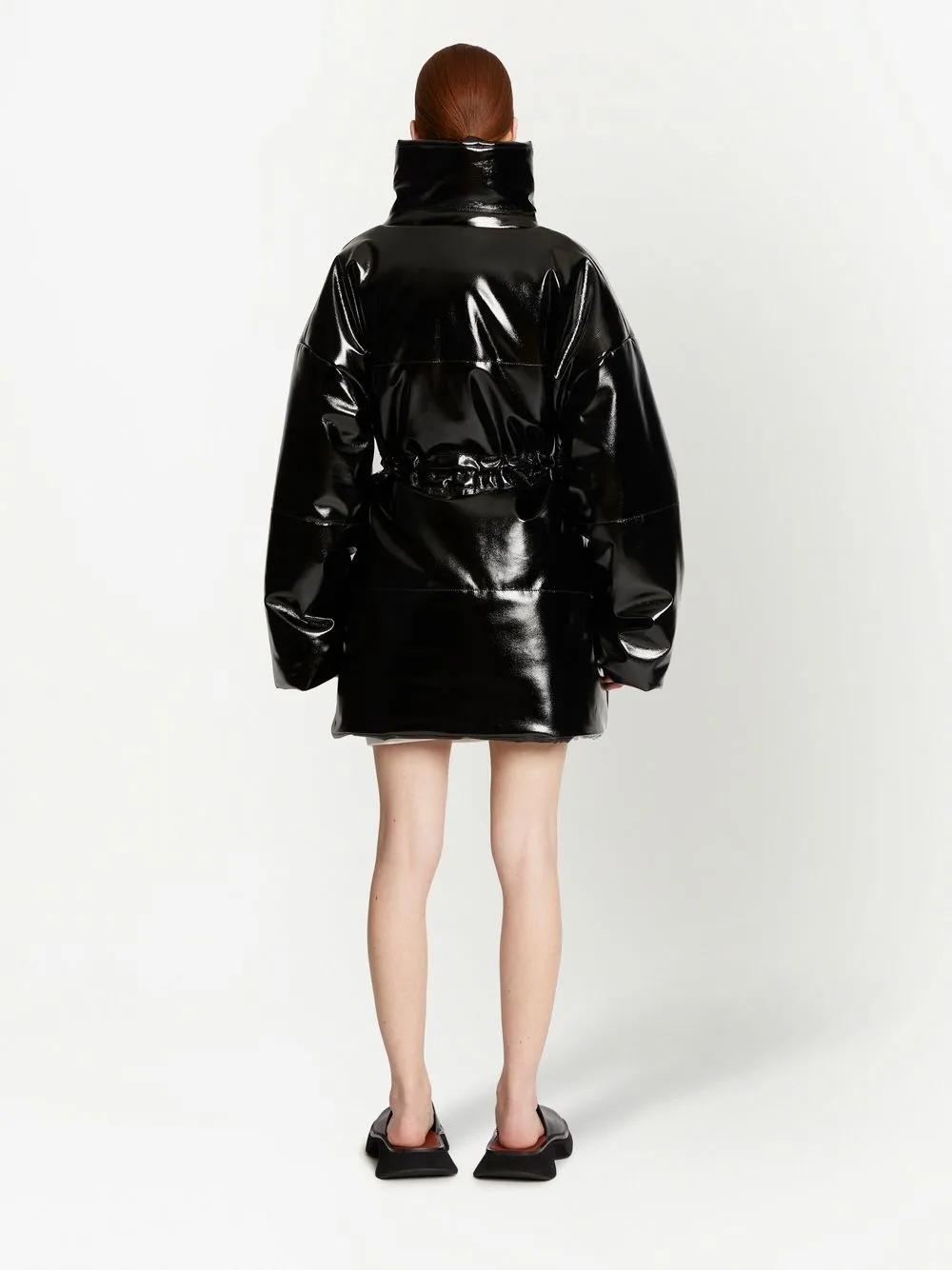 Proenza Schouler White Label Lacquered Canvas Cropped Puffer Coat Black