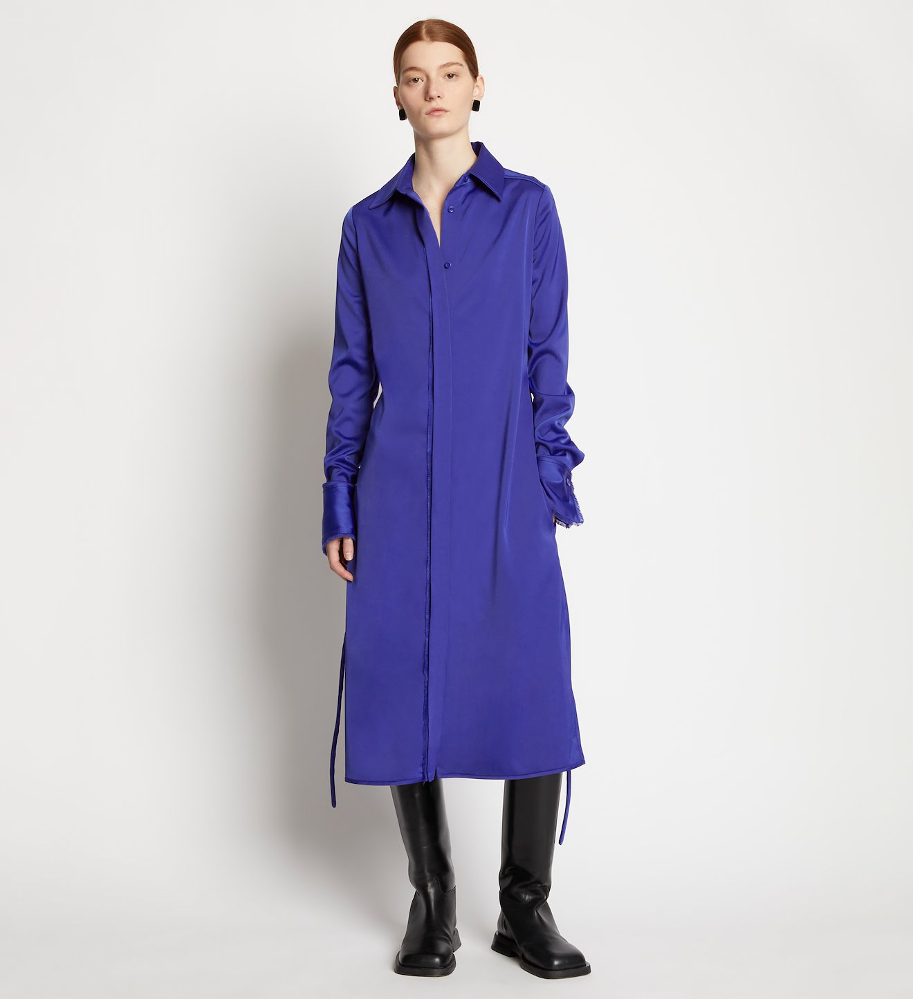Stretch Satin Shirt Dress
