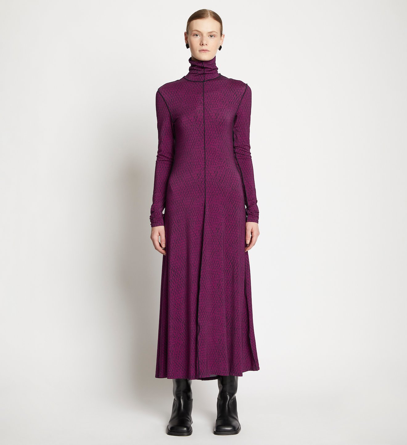 Mesh Jersey Turtleneck Dress