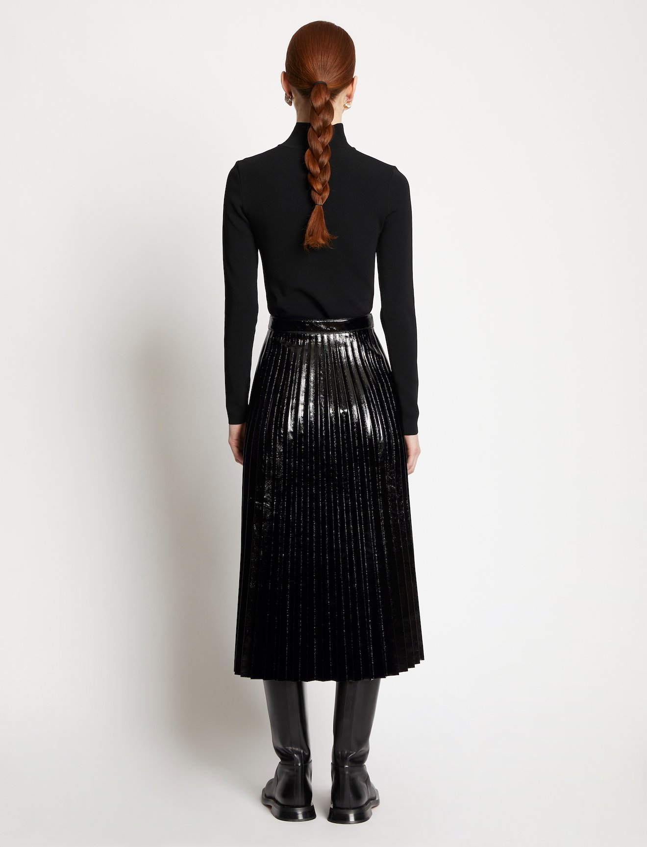 Lacquered Canvas Pleated Midi Skirt in black | Proenza Schouler