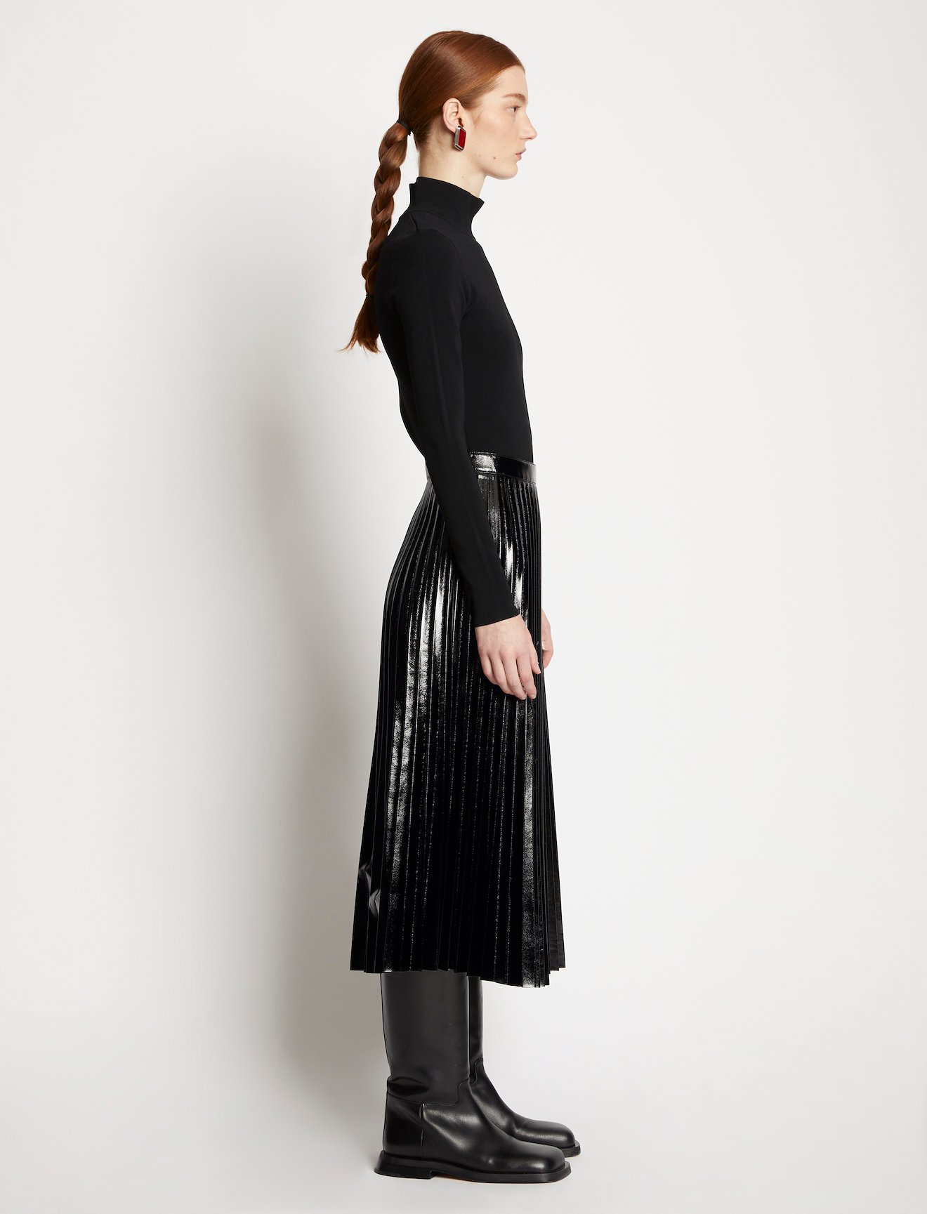 Lacquered Canvas Pleated Midi Skirt #1