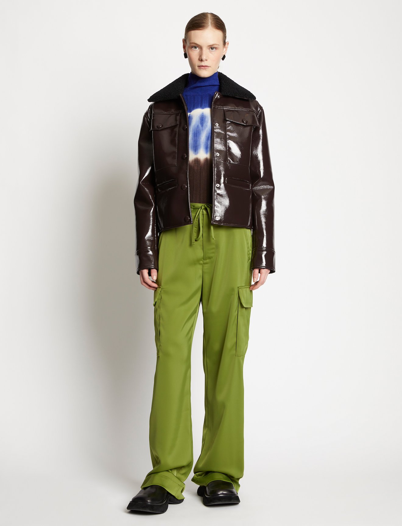 Lacquered Fleece Collar Jacket #1
