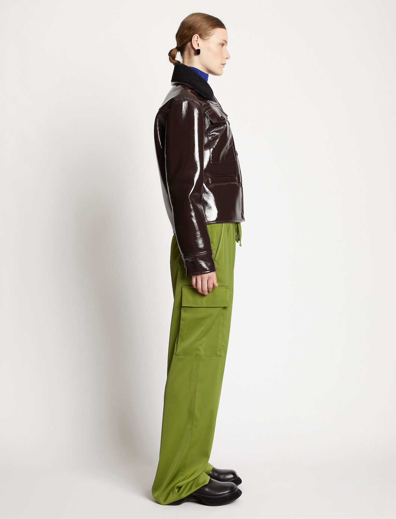Lacquered Fleece Collar Jacket #2